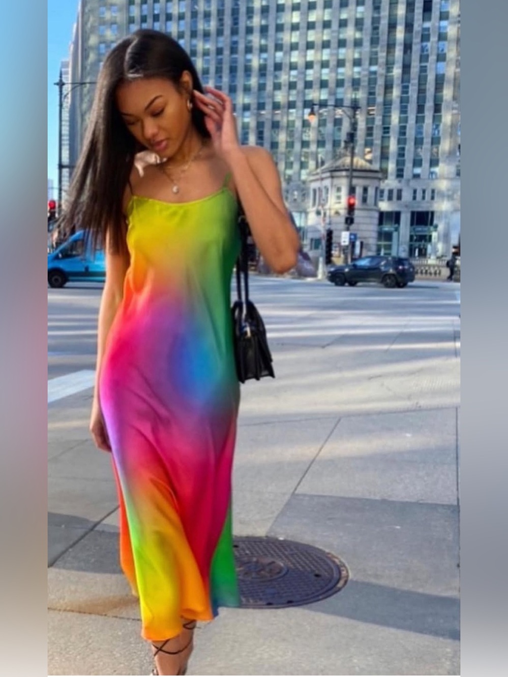 BruceGlen Rainbow Silk Midi Dress